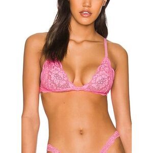 Free People HAH Womens L Chi Bralette Rose Quartz Pink All Over Lace Lounge New